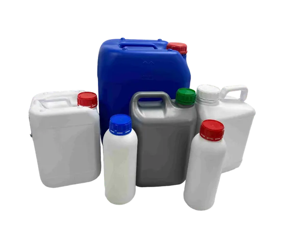 Gama de botellas y jerricanes de plástico con tapón